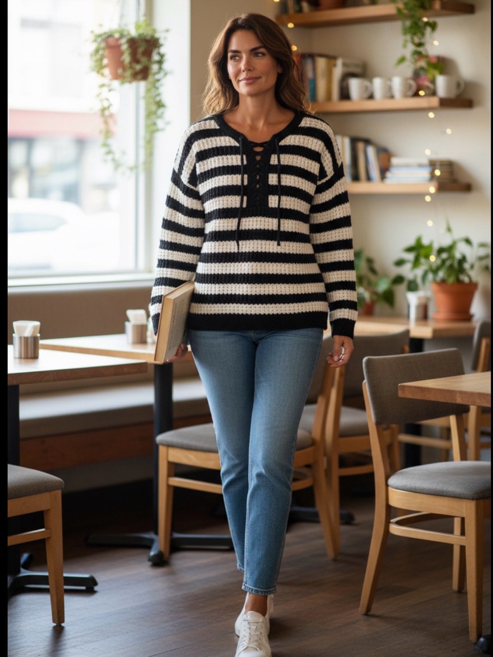 NWT Cashmere/ Cotton Waffle Knit Sweater - Black & White size S & M